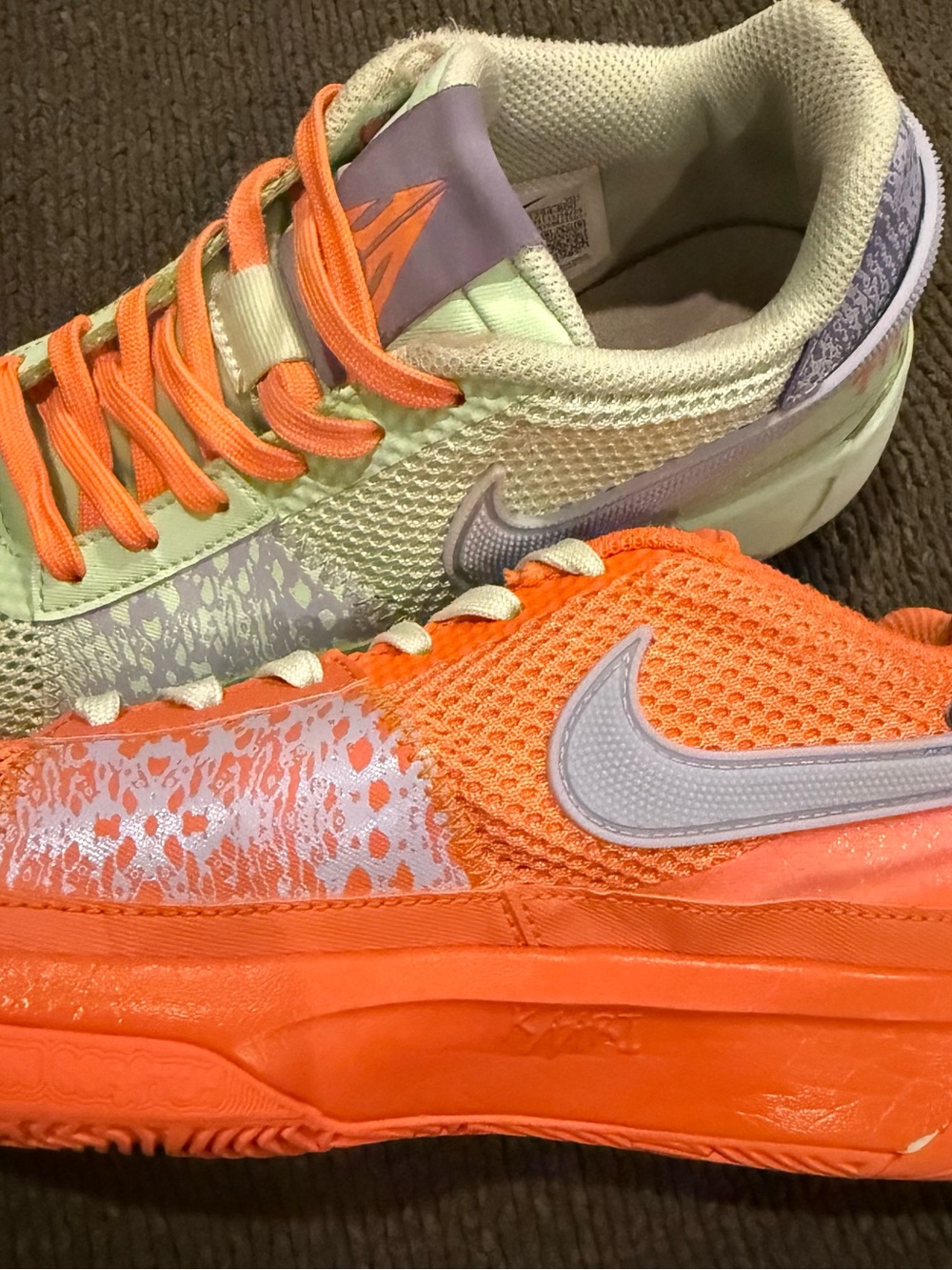 Nike Ja 1 Mismatched GS Kids Basketball Shoes Size 5Y Orange Green DX2294-800